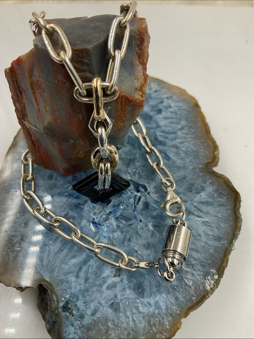 Vintage 18” Sterling Silver Chain Necklace W/Black Onyx Gemstone Pendant (2”) - Picture 13 of 14